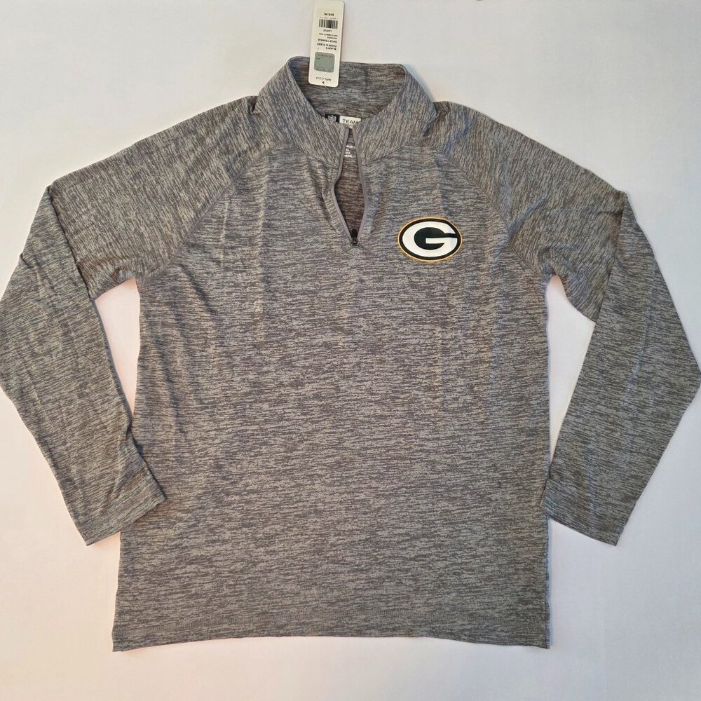Green Bay Packers Quarter-Zip Pullover, NFL Team Apparel Large Heather Gray, NWT